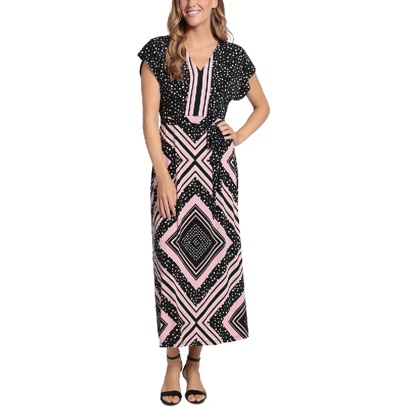 London Times Womens Petites Printed Long Maxi Dress