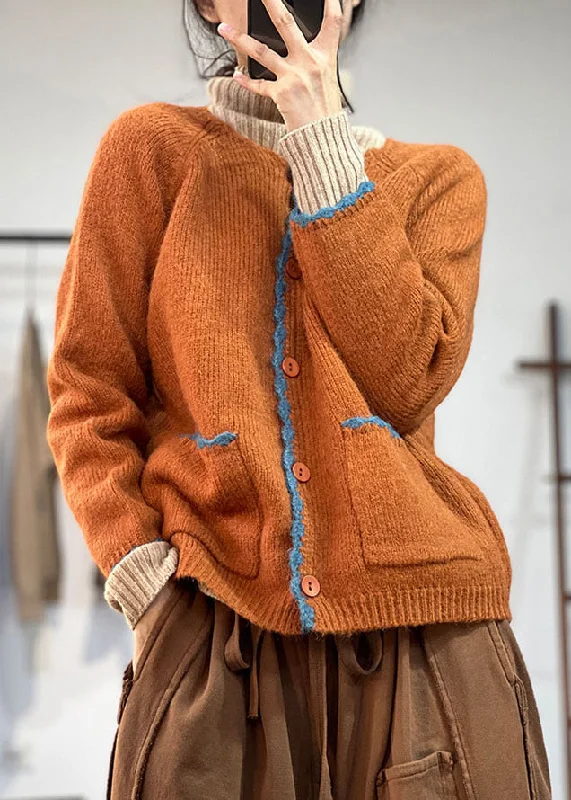 Affordable Outfits Casual Comfort Bohemian Orange Button Pockets Woolen Coats Fall Affordable Outfits Casual Comfort Bohemian Orange Button Pockets Woolen Coats Fall