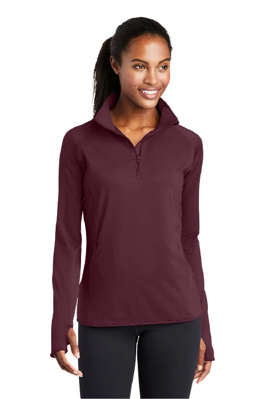 Budget-friendly Comfort Day Comfort Sport-Tek Womens Sport-Wick Moisture Wicking 1/4 Zip Sweatshirt w/ Pouch Pocket - Maroon