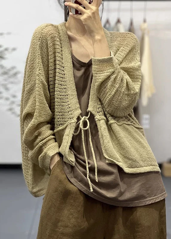 Affordable Smart Styles Minimal Layers Loose Khaki Lace Up Patchwork Cotton Knit Coats Fall Affordable Smart Styles Minimal Layers Loose Khaki Lace Up Patchwork Cotton Knit Coats Fall