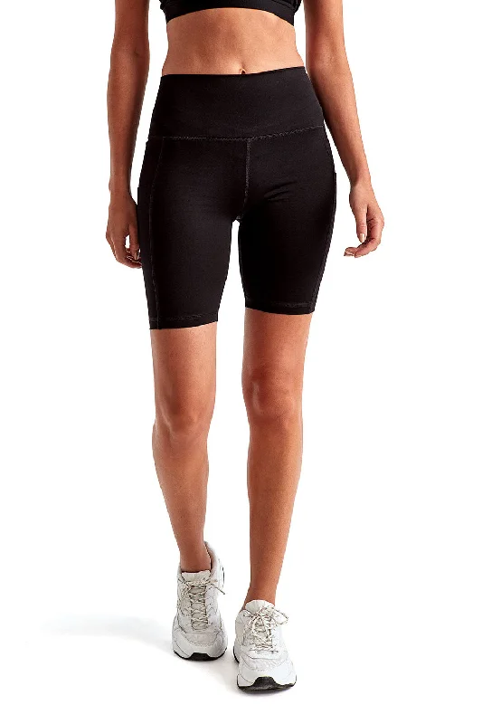 Relaxed and Fashionable Soft Fashionwear TriDri Womens Performance Legging Shorts w/ Pockets - Black