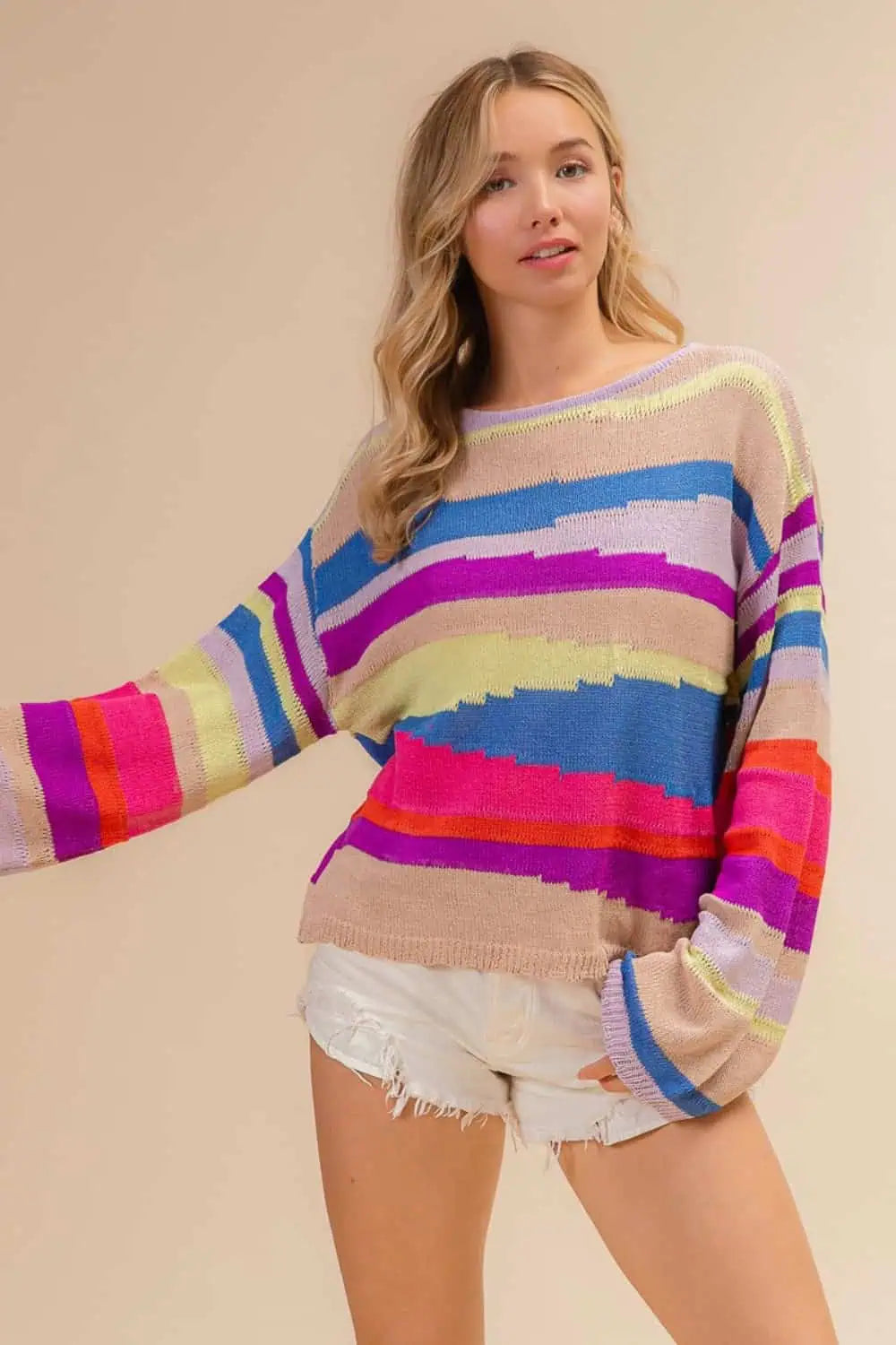 Warm and Soft Textiles Classy Outfits BiBi Multi Color Geometric Stripe Sweater