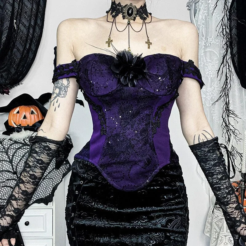 Cozy Wearable Styles Budget Comfort Women's Gothic Flower Crochet Tank Top Purple