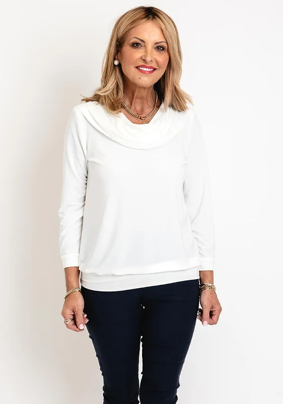 Comfortable Layered Styles Casual Wardrobe Leon Collection Cowl Neck Top, White