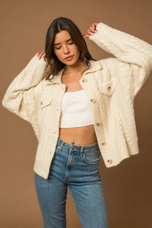 Fashion Comfort Wearables Day-to-day Fashion Collared Cable Sweater Cardigan