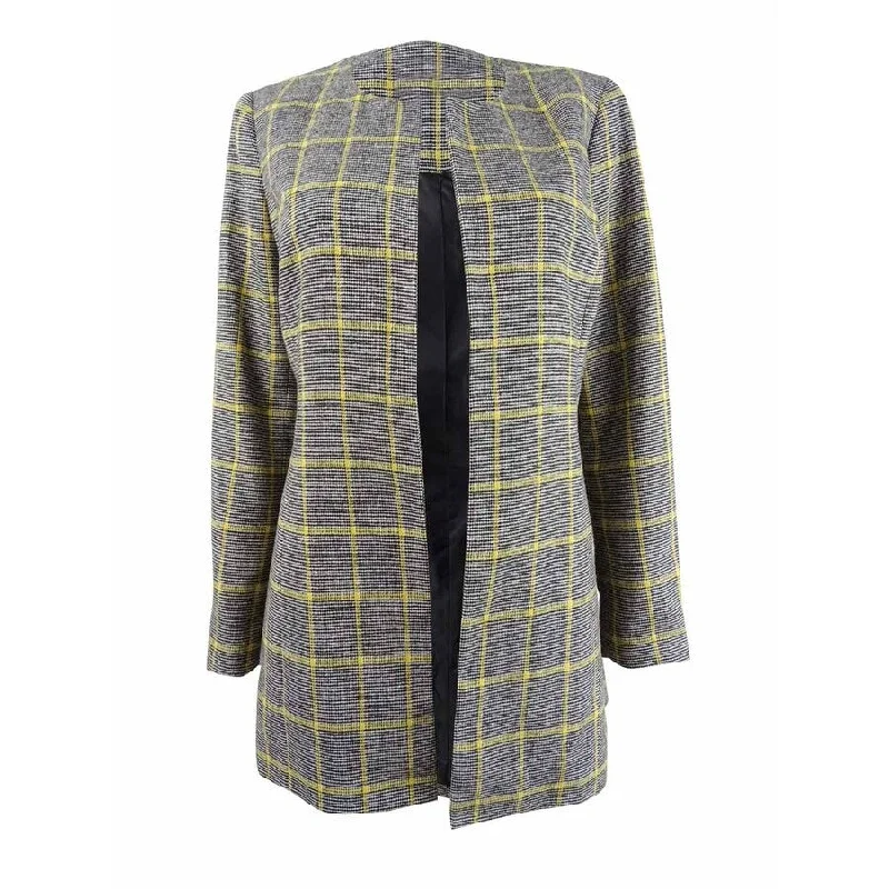 Cozy and Fashionable Chic Layers Kasper Womens Plaid Blazer Jacket, Yellow, 8