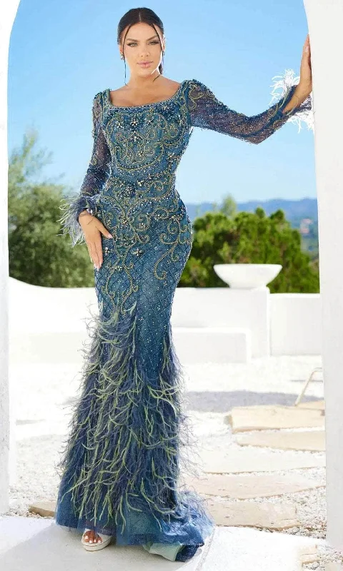 Soft and Casual Looks Cozy Dresses Terani Couture 241GL2646 - Long Sleeve Feather Detailed Evening Dress Soft and Casual Looks Cozy Dresses Terani Couture 241GL2646 - Long Sleeve Feather Detailed Evening Dress