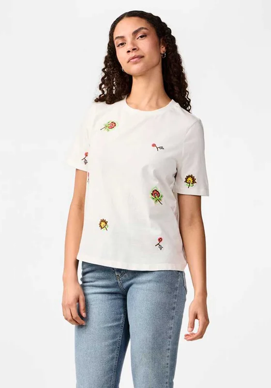 Casual Comfort Clothing Casual Layers Y.A.S Senja Flower Embroidered T-Shirt, Star White Casual Comfort Clothing Casual Layers Y.A.S Senja Flower Embroidered T-Shirt, Star White