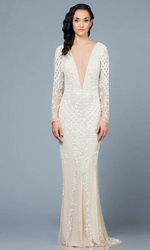 Everyday Wardrobe Essentials Cozy Wardrobe SCALA - 60175 Plunging Illusion Jewel Beaded Long Dress Everyday Wardrobe Essentials Cozy Wardrobe SCALA - 60175 Plunging Illusion Jewel Beaded Long Dress