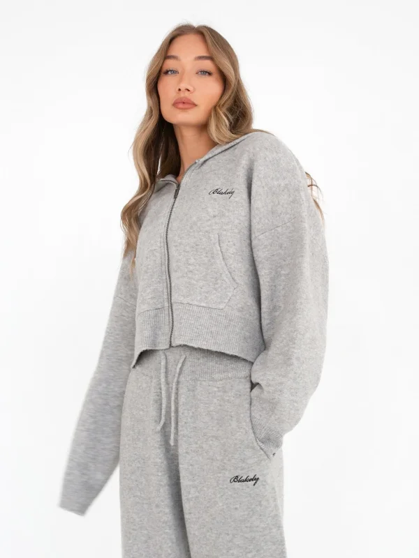 Soft Textured Wear Chic and Cozy Knitted Full Zip Hoodie - Marl Grey