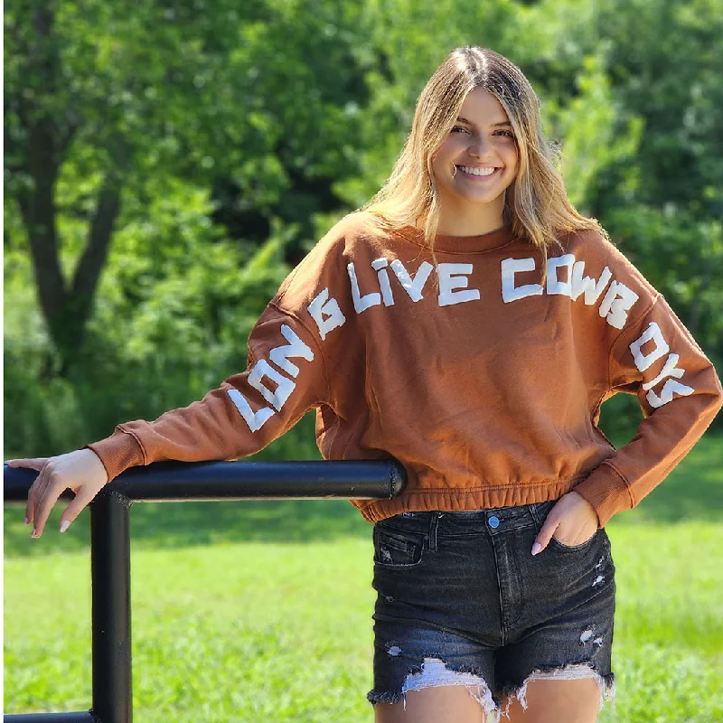 Stylish Comfort Look Simple Comfort Style Wrangler Rust Long Live Cowboys Crop Sweatshirt