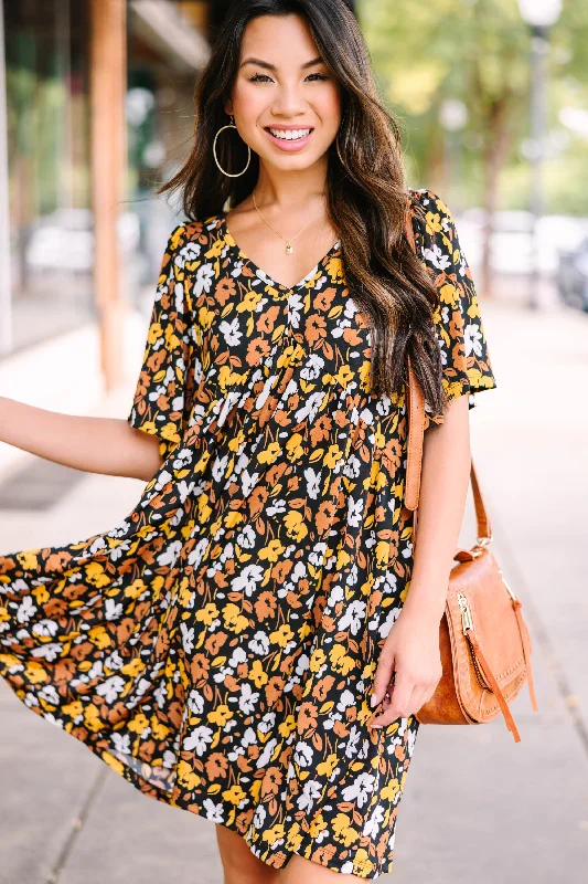 Modern Fitwear Soft Comfortwear All Set Mustard Yellow Floral Babydoll Dress