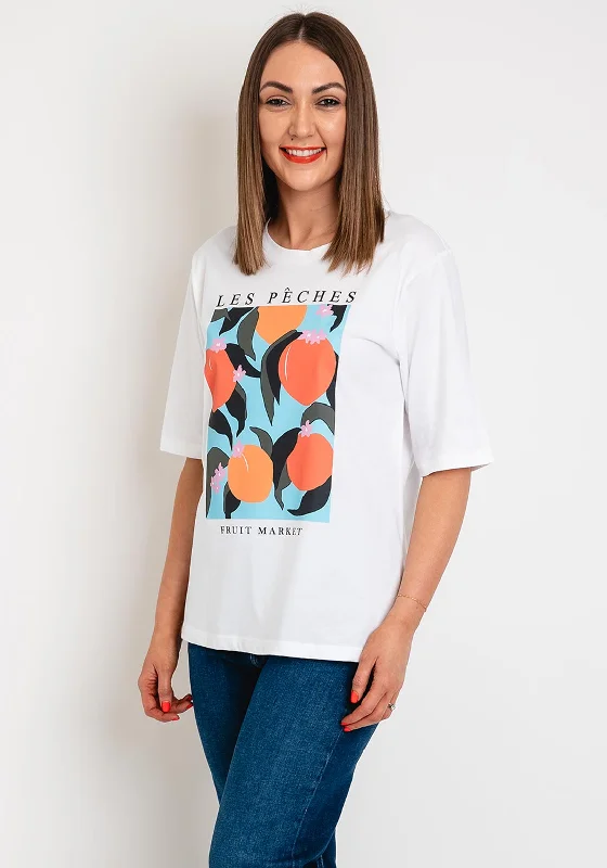 Comfortable Textiles Wear Comfort Wardrobe Kaffe Mira Orange Graphic Print T-Shirt, White Comfortable Textiles Wear Comfort Wardrobe Kaffe Mira Orange Graphic Print T-Shirt, White