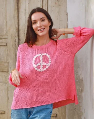 Practical Chic Wear Modern Daywear Wooden Ships Daisy Peace Crew Cotton Sweater Cherry Pastille