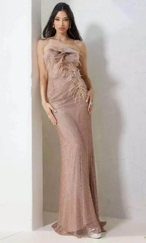 Relaxed Fit Choices Relaxed Wardrobe Terani Couture 241P2125 - Feather Detailed Strapless Evening Dress Relaxed Fit Choices Relaxed Wardrobe Terani Couture 241P2125 - Feather Detailed Strapless Evening Dress