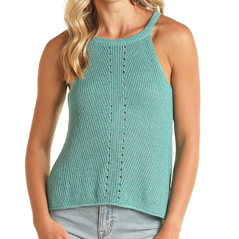 Soft Comfort Fits Chic Essentials Rock & Roll Women's Turquoise Knit Tank