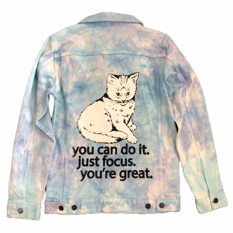 Street Comfortwear Day-to-day Comfort Focus Cat Tie Dye Denim Jacket - Blue Slushy (Unisex) Street Comfortwear Day-to-day Comfort Focus Cat Tie Dye Denim Jacket - Blue Slushy (Unisex)