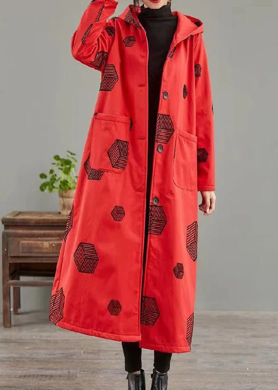 Smart Layered Looks Comfy Chic Red Pockets Print Patchwork Warm Fleece Hoodie Coat Winter Smart Layered Looks Comfy Chic Red Pockets Print Patchwork Warm Fleece Hoodie Coat Winter