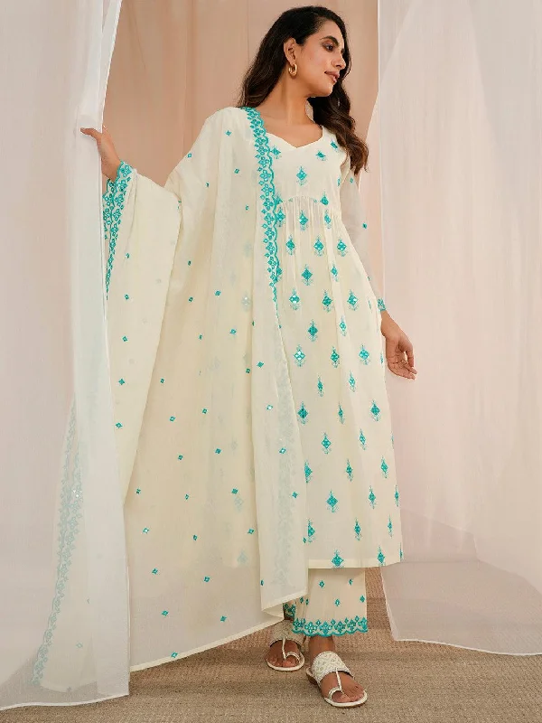 Street Style Comfort Modern Daywear Off White Embroidered Cotton Anarkali Suit With Dupatta Street Style Comfort Modern Daywear Off White Embroidered Cotton Anarkali Suit With Dupatta