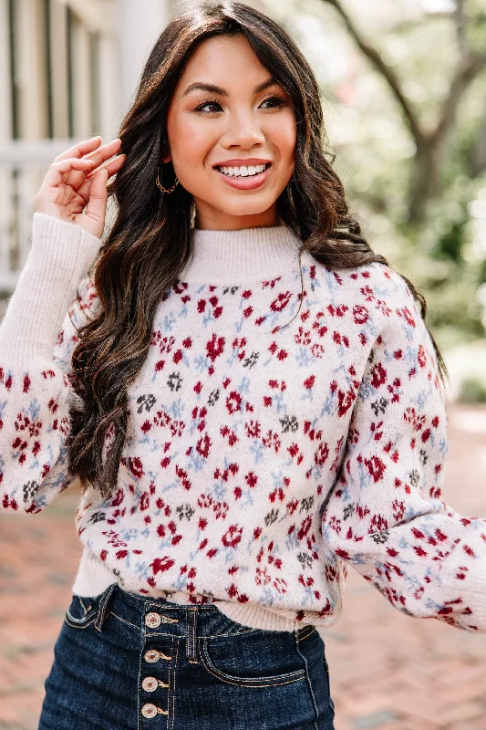 All In Fun Natural White Floral Sweater