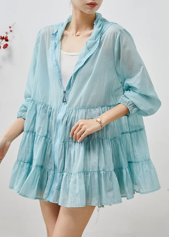 Fashion Comfort Wearables Budget Comfort Organic Sky Blue Hooded Patchwork Spandex Coats Summer Fashion Comfort Wearables Budget Comfort Organic Sky Blue Hooded Patchwork Spandex Coats Summer