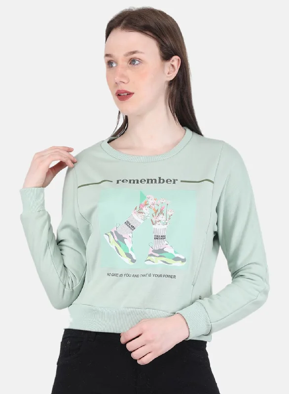 Comfortable Textiles Affordable Outfits Women Green Printed Sweatshirt