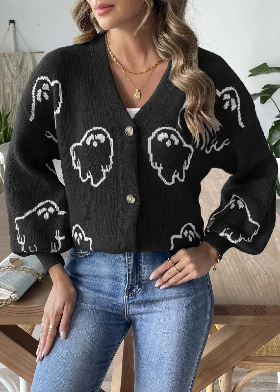 Comfortable Layered Styles Simple Comfort Style French Black V Neck Button Knit Coats Fall Comfortable Layered Styles Simple Comfort Style French Black V Neck Button Knit Coats Fall