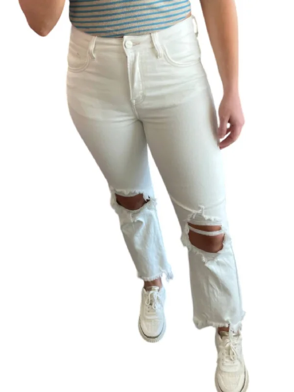 Street Comfort Clothing Simple Comfort Look High-Rise Straight Distressed Jeans In Cream Street Comfort Clothing Simple Comfort Look High-Rise Straight Distressed Jeans In Cream