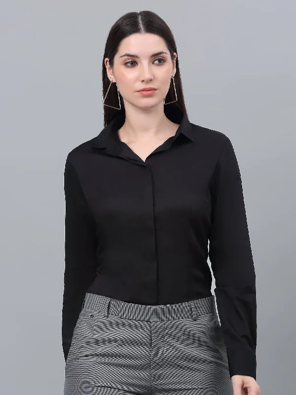 Simple Fashion Styles Chic Comfort Women's Formal Slim Fit Black Regular Full Sleeve  Shirt