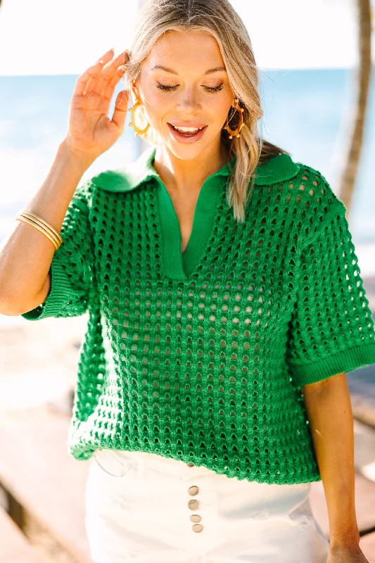 Comfortable Everyday Look Soft Fit Clothing Happy To Be Here Kelly Green Short Sleeve Sweater