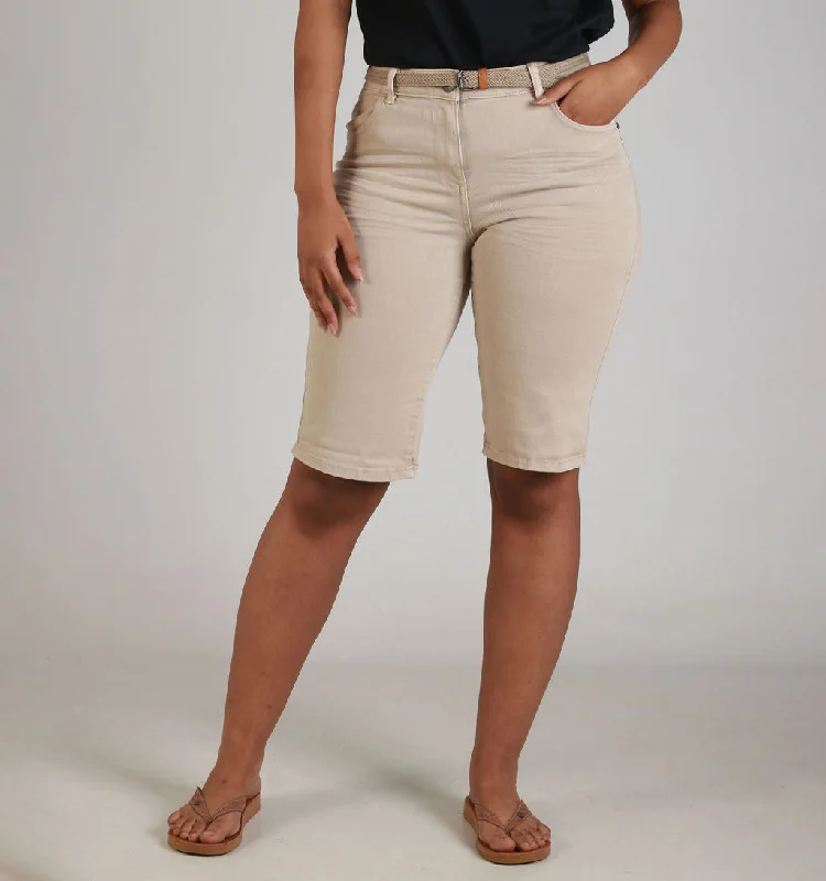 Simple Wear Fits Trendy Vibes BELTED 5PKT-BERMUDA-BEIGE