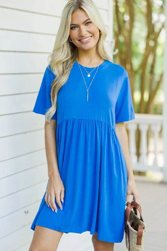 Relaxed Wardrobe Styles Comfy Textiles Play On Royal Blue Babydoll Dress