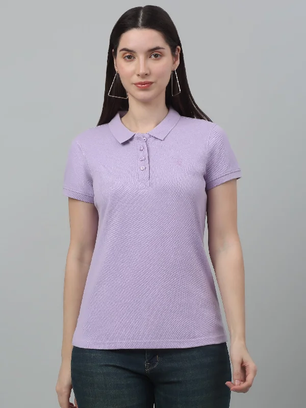 Relaxed Textiles Everyday Chic Women's Casual Regular Short Sleeve Lavender Polo neck T-Shirt Relaxed Textiles Everyday Chic Women's Casual Regular Short Sleeve Lavender Polo neck T-Shirt