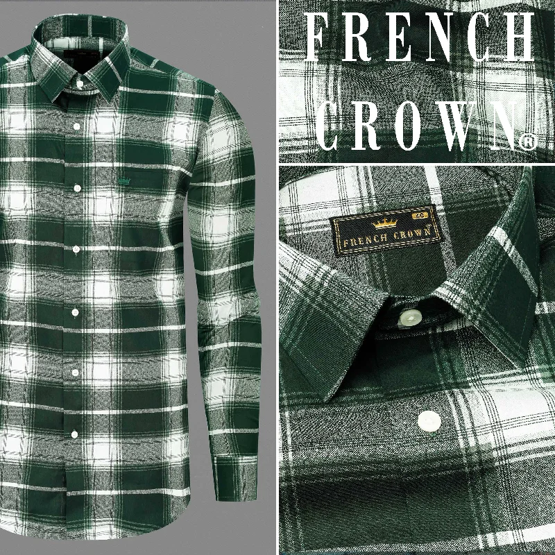 Relaxed Street Styles Soft Layers Timber Green with Bright White Twill Plaid Premium Cotton Shirt