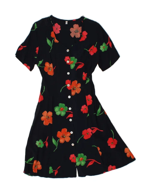 VINTAGE Womens Shirt Dress UK 16 Large  Black Floral