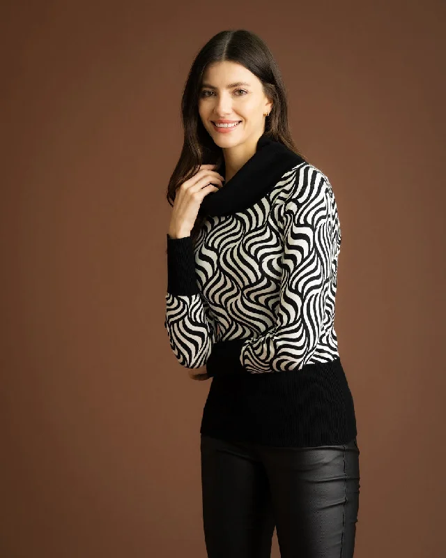 Comfortable Textiles Wear Practical Fashion Marble Turtleneck Sweater Black/White