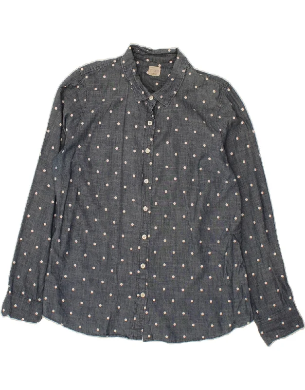 J. CREW Womens Shirt UK 16 Large Navy Blue Polka Dot Cotton