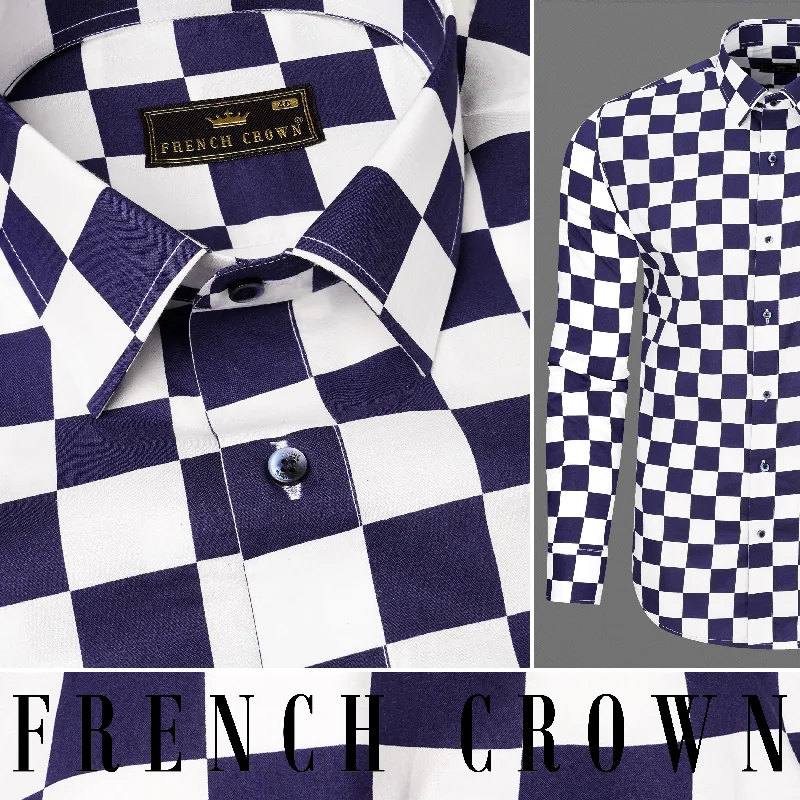 Fashion Comfort Wearables Casual Looks Tuna Blue and White Checked Premium Cotton Shirt