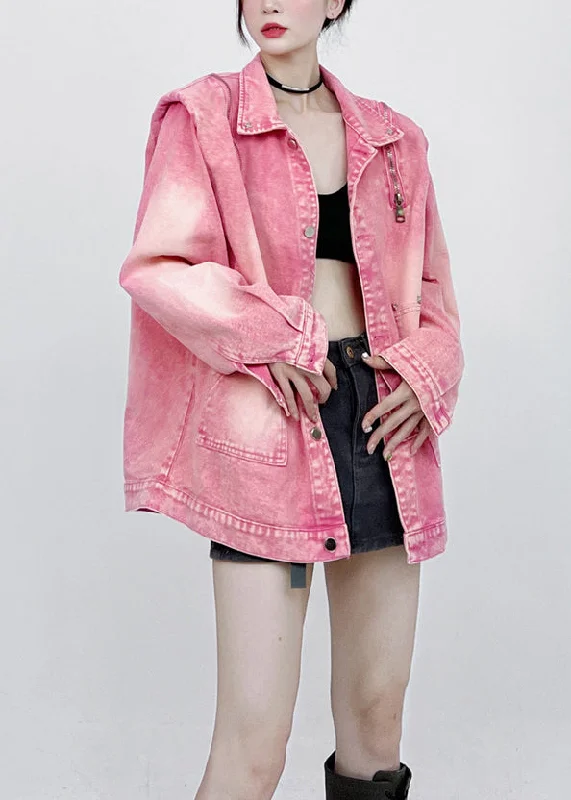 Soft Fabric Choices Relaxed Outfits Loose Pink Button Pockets Patchwork Unisex Style Denim Coats Fall Soft Fabric Choices Relaxed Outfits Loose Pink Button Pockets Patchwork Unisex Style Denim Coats Fall