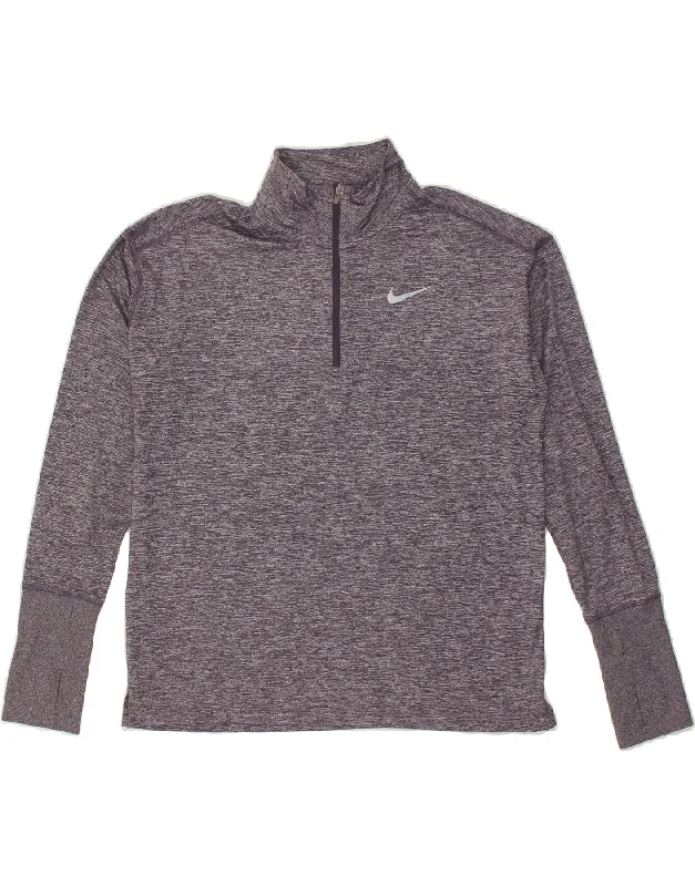 NIKE Womens Dri Fit Zip Neck Pullover Tracksuit Top UK 14 Medium Grey