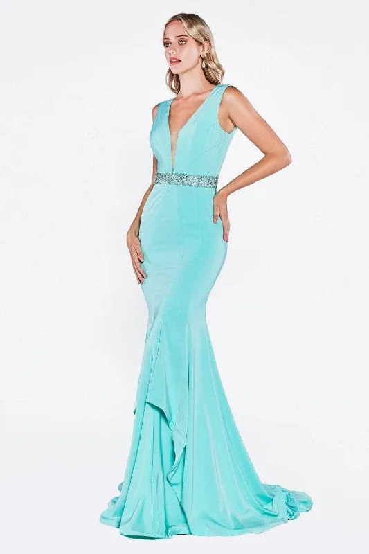 Effortless Soft Layers Trendy Vibes Ladivine P107 - Deep V-Neck Beaded Accents Evening Gown Effortless Soft Layers Trendy Vibes Ladivine P107 - Deep V-Neck Beaded Accents Evening Gown