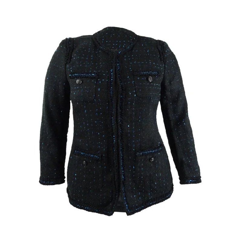 Soft Layers Clothing Soft Apparel Anne Klein Women's Metallic Ruffle-Trim Blazer (8, Anne Black/Spruce)