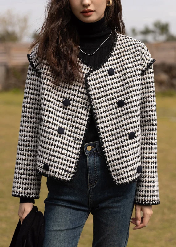 Trendy Cozy Apparel Trendy Casuals Chic Black O Neck Double Breast Patchwork Cotton Coats Fall Trendy Cozy Apparel Trendy Casuals Chic Black O Neck Double Breast Patchwork Cotton Coats Fall