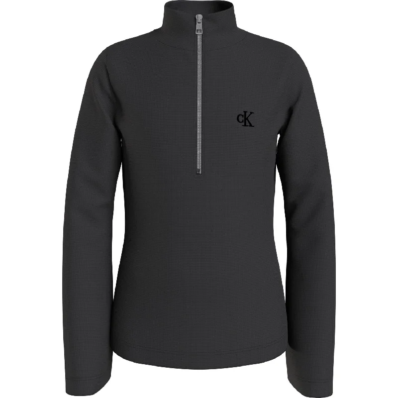 Calvin Klein Ck Black Waffle Jersey Zip Up Crewneck