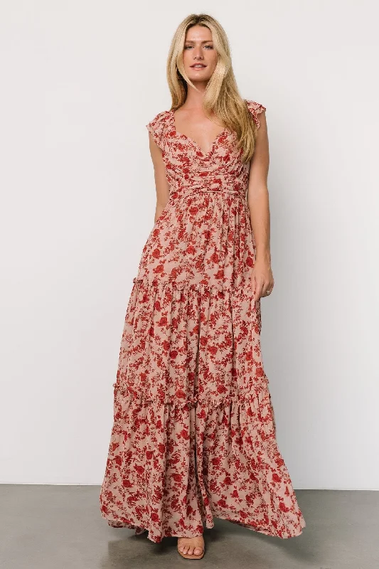 Soft-Fit Wear Effortless Chic Style Martina Maxi Dress | Blush + Red