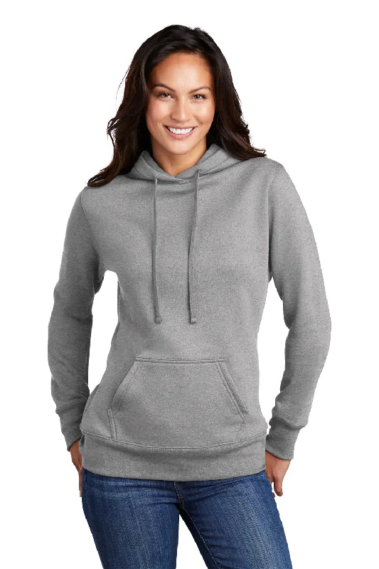 Warm Textures Soft Dressing Port & Company Womens Core Fleece Hooded Sweatshirt Hoodie w/ Pouch Pocket - Heather Grey