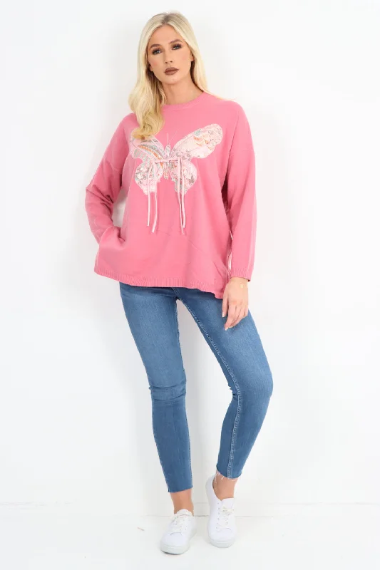 Cozy Comfort Options Simple Comforts Butterfly Print Soft knitted Long sleeve Jumper Top Cozy Comfort Options Simple Comforts Butterfly Print Soft knitted Long sleeve Jumper Top