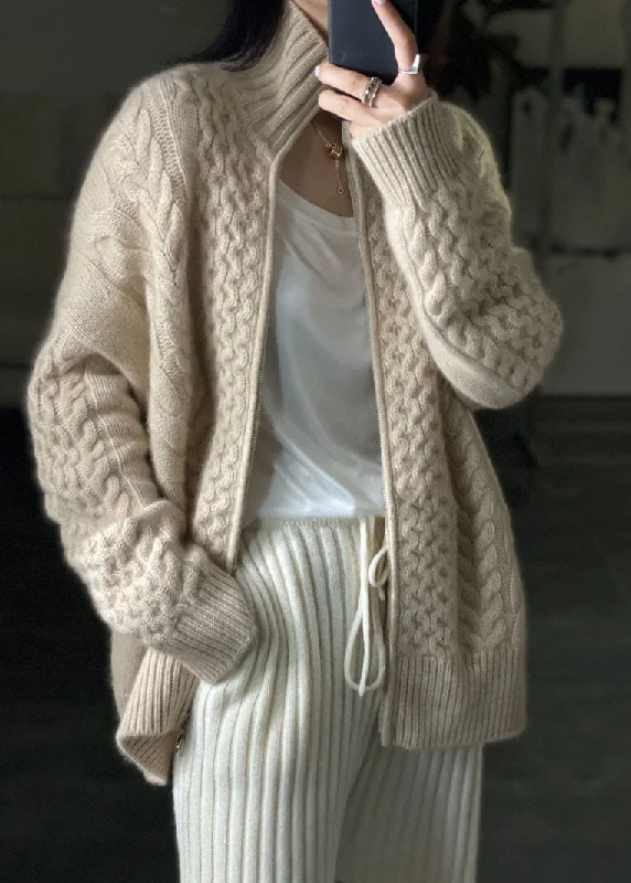Smart Layered Looks Practical Layers DIY Beige Zip Up Casual Woolen Knitted Tops Coat Smart Layered Looks Practical Layers DIY Beige Zip Up Casual Woolen Knitted Tops Coat