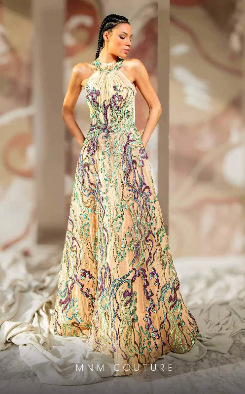 Chic Vibes Versatile Styles MNM Couture K4167 - High Halter A-Line Evening Gown