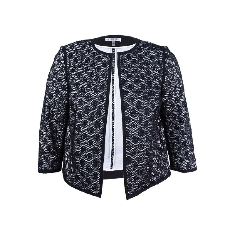 Fashion Comfort Trends Smart Comfort Kasper Women's Contrast-Lace Blazer (6, Black/Vanilla Ice)